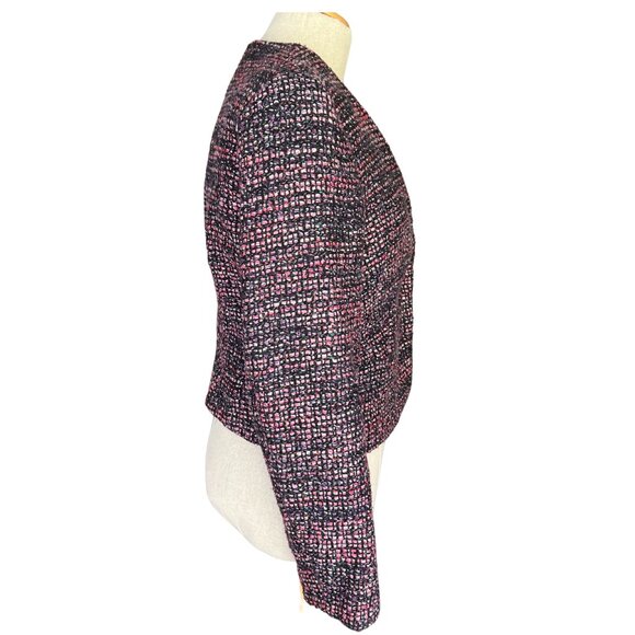 H&M Ladies 10 Med Blazer Wool Blend Fitted V-Neck Crop Zip Jacket Multi Tweed - Picture 2 of 11